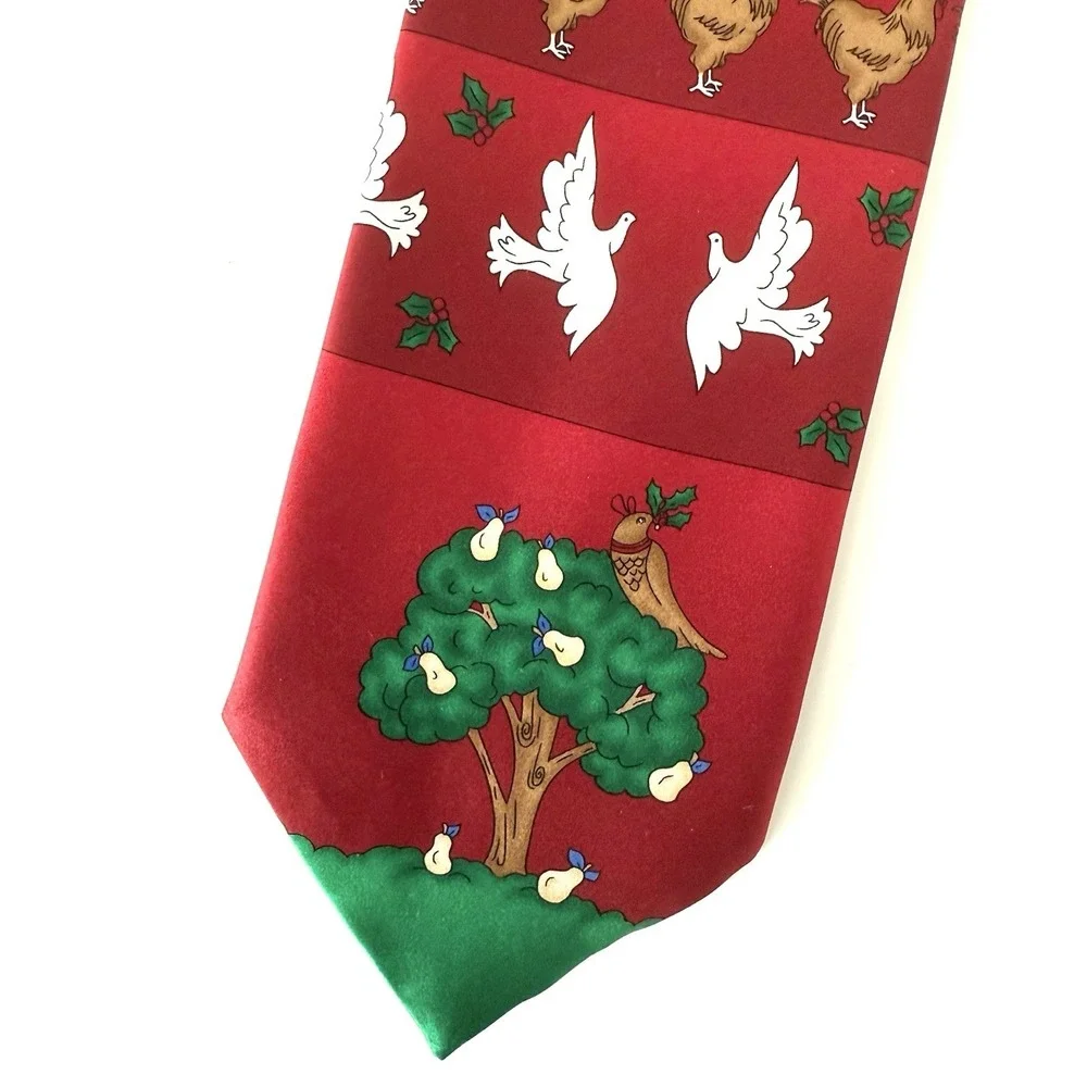 Christmas Tie 12 Days Of Christmas Red Silk Holiday Classic Heritage Academia